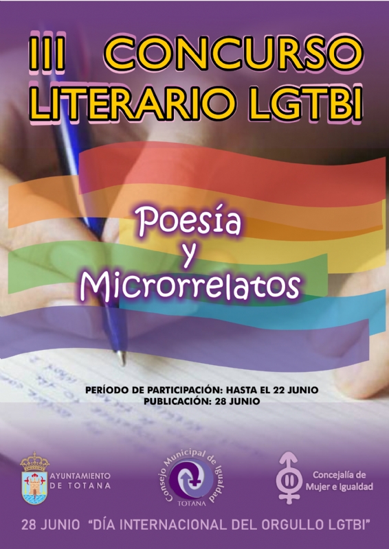 Abierto el plazo para la presentación de obras de la III edición del Concurso Literario LGTBI, que organiza la Concejalía de Igualdad