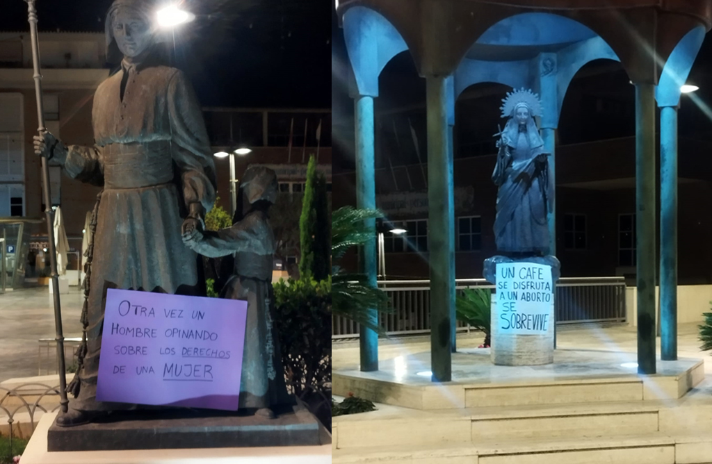 El centro de Totana amanece lleno de carteles contra las declaraciones del edil Manolo Cnovas respecto al aborto